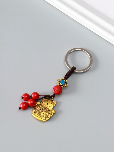 Брелок для ключей на кольце «Нэцкэ: Кот манэки-нэко», под золото, 9×3×0.8 см