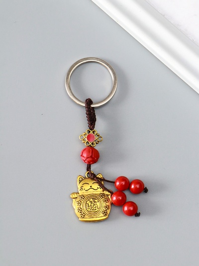 Брелок для ключей на кольце «Нэцкэ: Кот манэки-нэко», под золото, 9×3×0.8 см