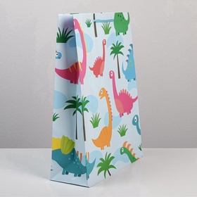 Пакет подарочный ламинированный, упаковка, «Динозавр: Поздравляю», L 28?38?9 см (комплект 2 шт)