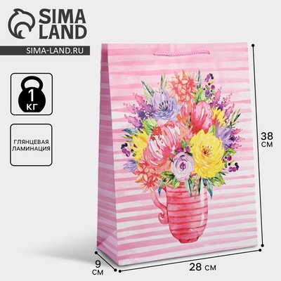 Пакет подарочный ламинированный, упаковка, With Love, L 28×38×9 см