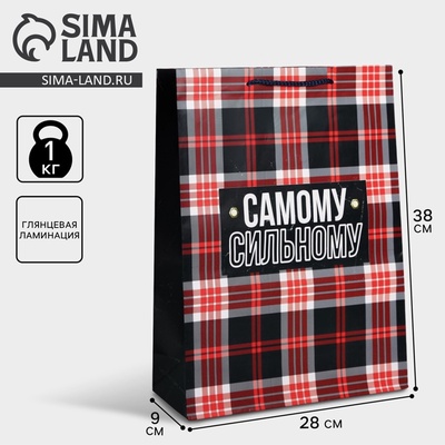 Пакет подарочный ламинированный, упаковка, Real strong, L 28×38×9 см