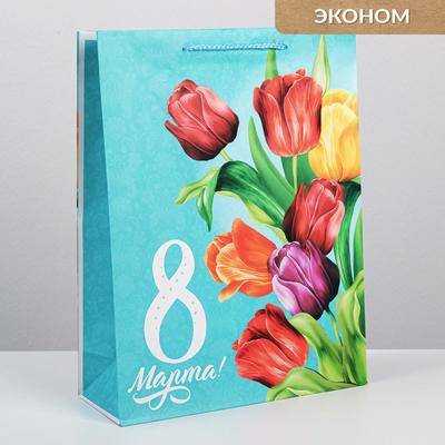 Пакет подарочный ламинированный вертикальный, упаковка, «Тюльпаны», L 31 х 40 х 11.5 см