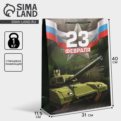Пакет подарочный ламинированный, упаковка, «С 23 февраля!», L 31 х 40 х 11.5 см