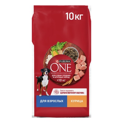 Сухой корм Purina One medium/maxi для взрослых собак, курица/рис, 10 кг