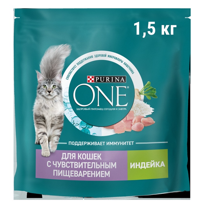 Сухой корм Purina One для кошек, индейка/рис, 1.5 кг - Фото 1