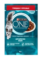 Влажный корм Purina One для кошек, говядина/морковь, 75 г (комплект 26 шт) - фото 68055751