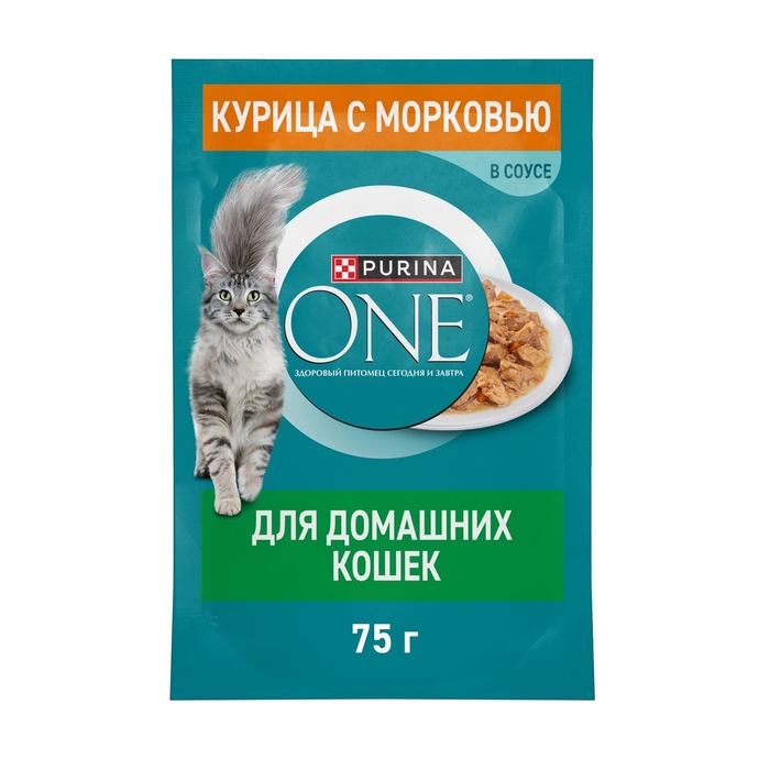 Влажный корм Purina One для домашних кошек, курица/морковь, 75 г - Фото 1