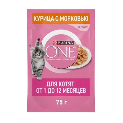 Влажный корм Purina One для котят, курица/морковь, 75 г