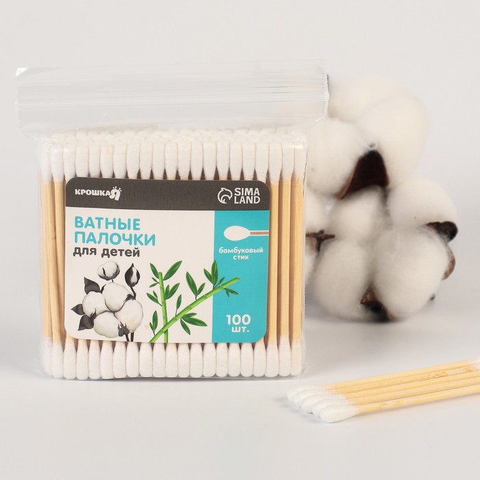 Ватные палочки пакет 100 шт наконечник - классика хлопокбамбукстик 34₽