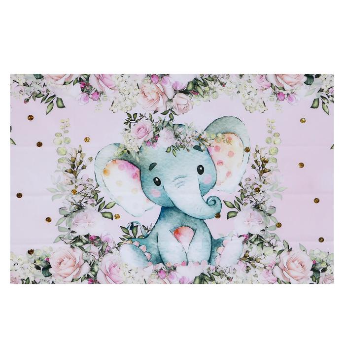 Фотофон винил Слонёнок в розах 100х150 см