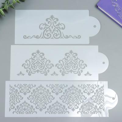 Набор трафаретов для творчества бордюрных «Сердечный узор», пластик, 3 шт., 10×20 см, 23.8×10 см, 27.5×10 см