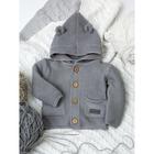Джемпер детский вязаный с ушками на капюшоне Amarobaby Pure Love, рост 62 см, цвет серый - Фото 1