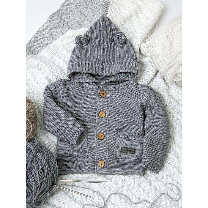 Джемпер детский вязаный с ушками на капюшоне Amarobaby Pure Love, рост 74 см, цвет серый - Фото 1