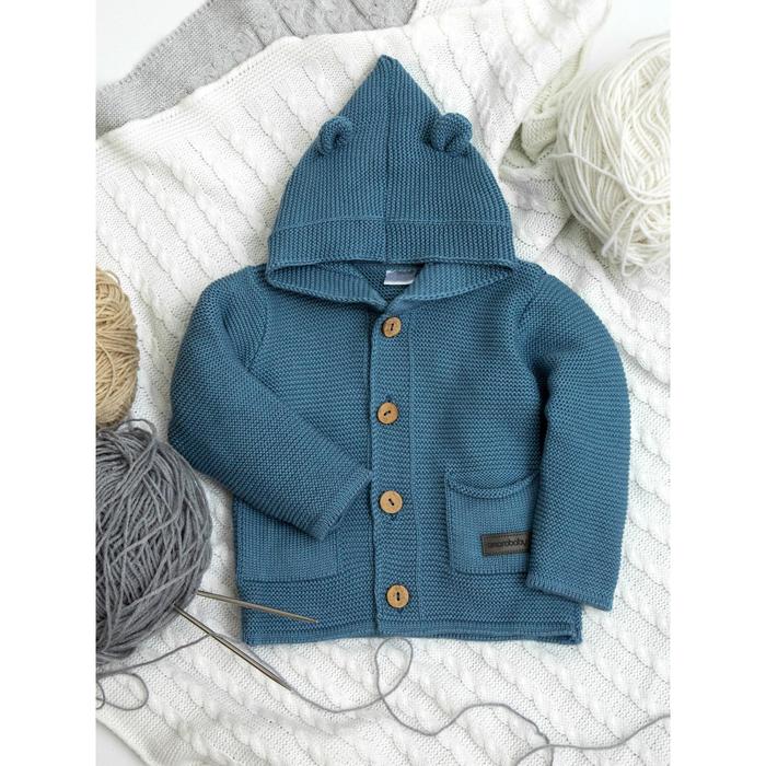Джемпер детский вязаный с ушками на капюшоне Amarobaby Pure Love, рост 74 см, цвет синий - Фото 1