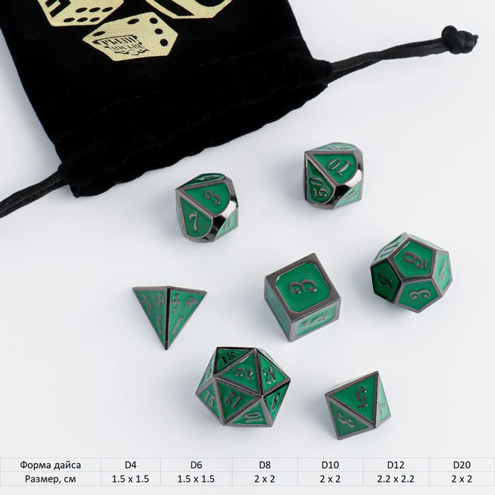 Кости игральные, дайсы для D&D (Dungeons and Dragons, ДнД), «Изумруд», 7 шт. - Фото 1