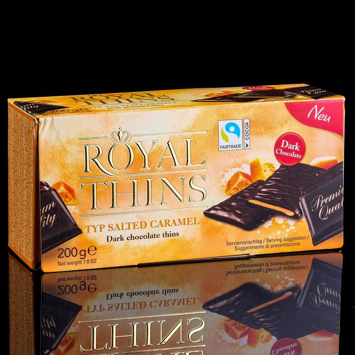 Мини-плитки Royal Thins Caramel & Sea Salt из тёмного шоколада с соленой карамелью, 200 г - Фото 1