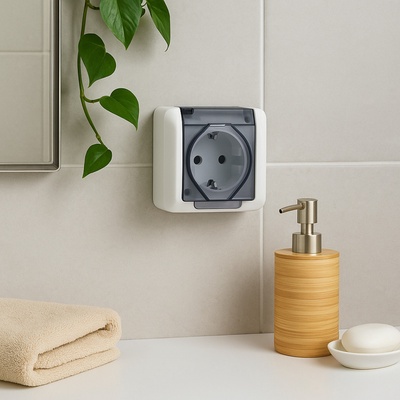 Розетка накладная, 16 А, с заземлением, уличная, IP44, одноместная, белая