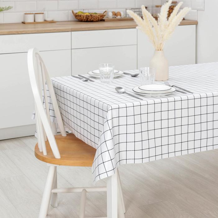 Клеёнка на стол «Клетка», на тканевой основе, ширина 137 см, рулон 20 м, толщина 0.25 мм, белая - Фото 1