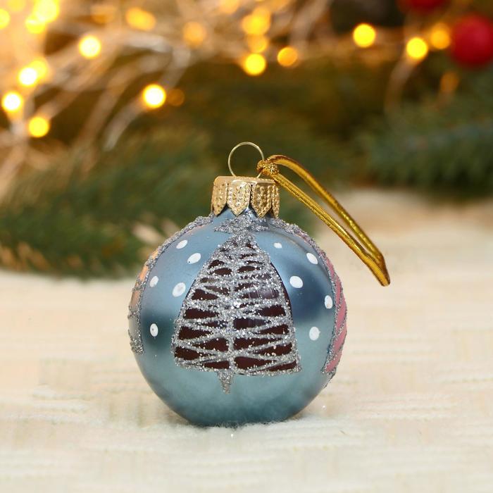 Ёлочный шар d=5 см «Ёлочки-подружки» ручная роспись, голубой - Фото 1