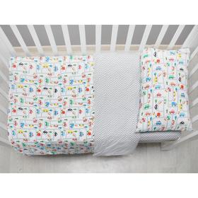 

Комплект в кроватку 3 предмета baby boom, принт дорога, цвет белый-серый
