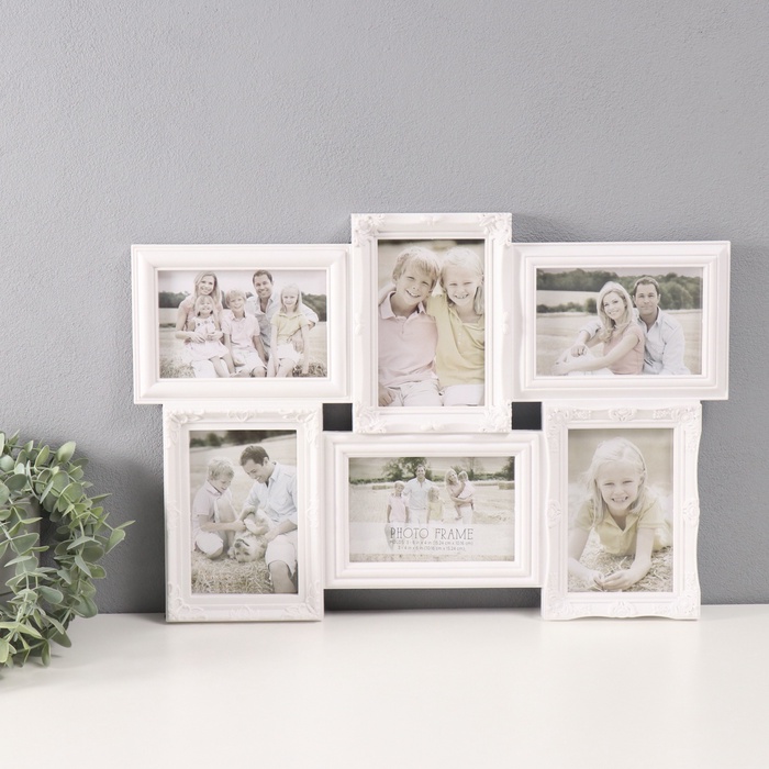 Фоторамка-коллаж на 6 фото 10×15 см «Стилистика», белая, 33.5×48.5 см - Фото 1