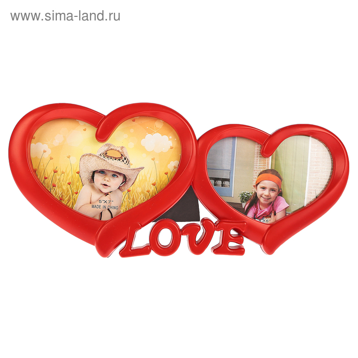 Фоторамка пластик на 2 фото 9х13 см, 10х15 "Два сердца LOVE" МИКС 38,5х17,5 см - Фото 1