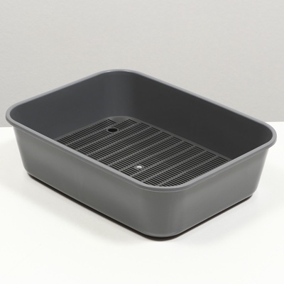 Туалет для кошек «Сима» FIX, 29×38×10.5 см, с сеткой, пластик, серый