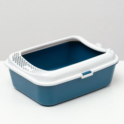 Туалет для кошек «Сима» FIX, 30×39×13.5 см, с бортом и совком, пластик, синий, совок МИКС