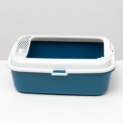 Туалет для кошек «Сима» FIX, 30×39×13.5 см, с бортом и совком, пластик, синий, совок МИКС