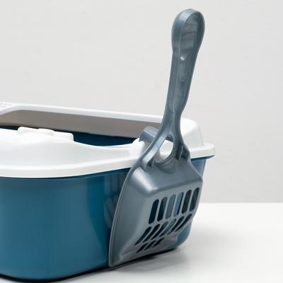 Туалет для кошек «Сима» FIX, 30×39×13.5 см, с бортом и совком, пластик, синий, совок МИКС