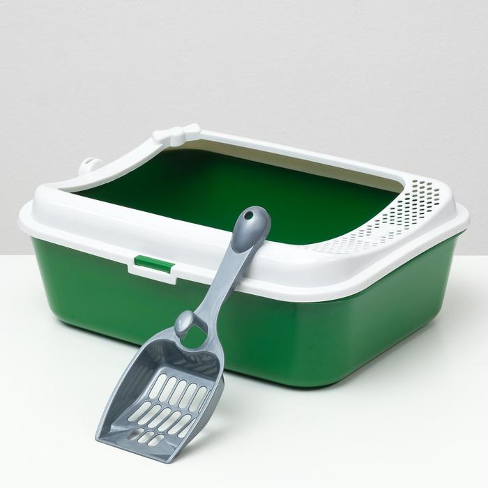 Туалет Сима с бортом + сетка + совок 30 х 39 х 13,5 см зеленый FIX - Фото 1
