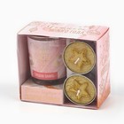 Подарочный набор новогодний «Снег за окном, счастье в сердце», свеча с ароматом ваниль 5×6 см, свечи чайные 2 шт. 3.7×1.5 см - Фото 3