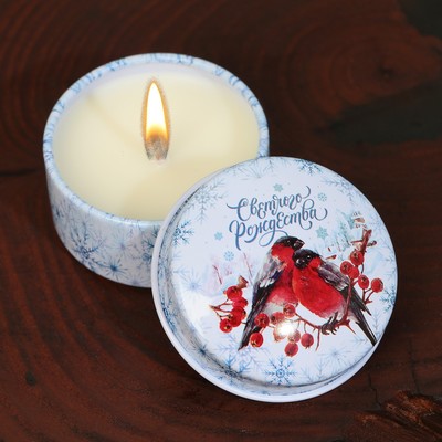 Новогодняя свеча в железной банке «Снегири», аромат ваниль, диам. 4,8 см