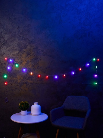 Гирлянда «Нить» 3 м с насадками «Ёжики», IP20, прозрачная нить, 20 LED, батарейки AAх3 (нет в комплекте), свечение мульти