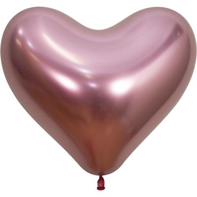 Шар латексный 14", сердце, Reflex, хром, набор 50 шт., цвет розовый (909)