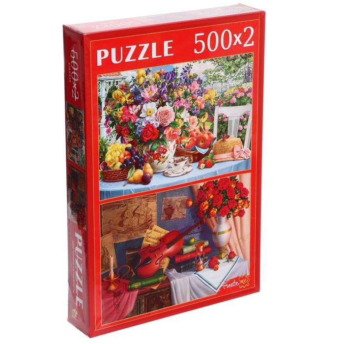 Наборы пазлов 2 в 1 «Цветочные натюрморты», 500 + 500 элементов - Фото 1