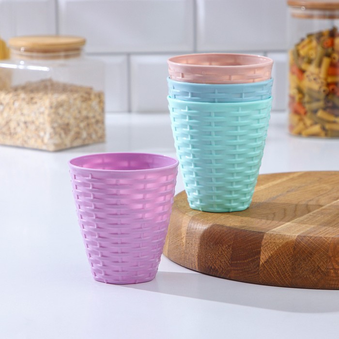 Набор стаканов «Плетение», 4 шт, 400 мл, 8×9 см, цвет МИКС - Фото 1