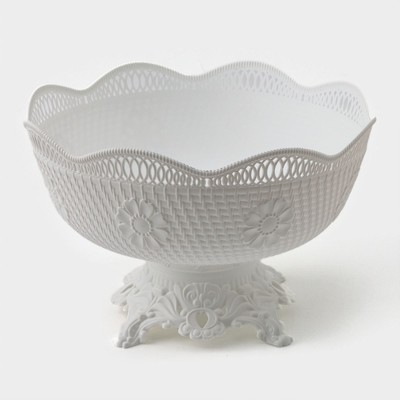 Ваза фруктовница на ножке, пластик, 26×17 см, белая