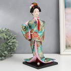 Кукла коллекционная "Гейша в бирюзовом кимоно с цветами" 32х13х13 см - фото 51382319