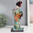 Кукла коллекционная "Гейша в бирюзовом кимоно с цветами" 32х13х13 см - фото 8194055