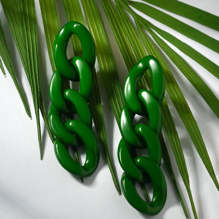 Серьги пластик "Цепь" 4 звена, цвет тёмно-зелёный - Фото 1