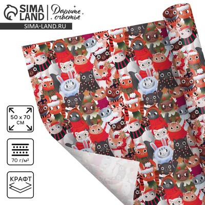 Бумага упаковочная крафтовая «Котики», 50×70 см