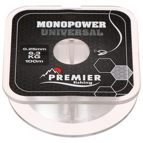 Леска Preмier fishing MONOPOWER Universal, диаметр 0.25 мм, тест 6.3 кг, 100 м, прозрачная 7069183