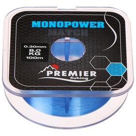 Леска Preмier fishing MONOPOWER мatch, диаметр 0.3 мм, тест 8 кг, 100 м, голубая 7087507