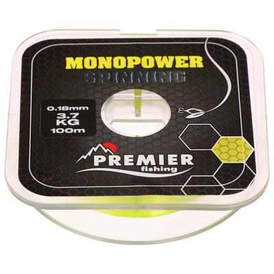 Леска Preмier fishing MONOPOWER Spinning, диаметр 0.18 мм, тест 3.7 кг, 100 м, флуоресцентная желтая