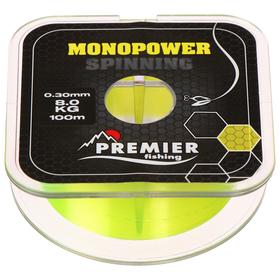 Леска Preмier fishing MONOPOWER Spinning, диаметр 0.3 мм, тест 8 кг, 100 м, флуоресцентная желтая 7087516