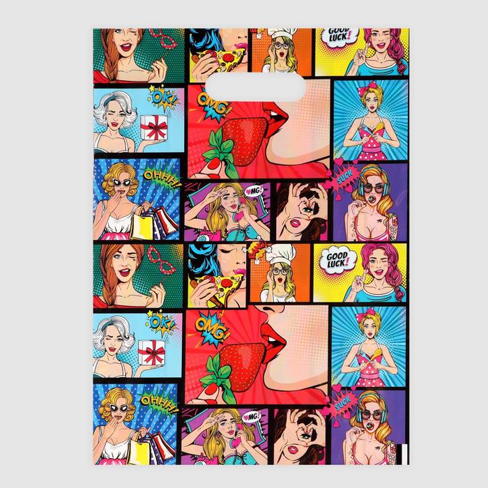 Пакет полиэтиленовый с вырубной ручкой "POP ART", клубничка, 50 мкм 30 х 40 см - Фото 1