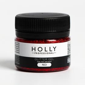 Декоративный гель для волос, лица и тела GLITTER GEL Holly Professional, красный, 20 мл