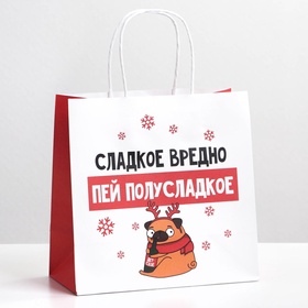 Пакет подарочный новогодний «Сладкое вредно», 22 х 22 х 11 см