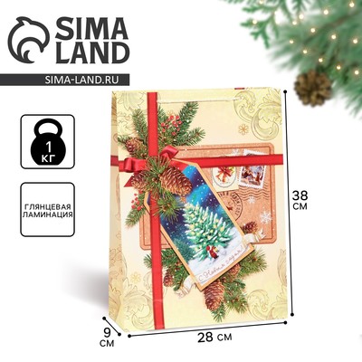 Пакет подарочный новогодний ламинированный «С Новым годом!», L 28×38×9 см